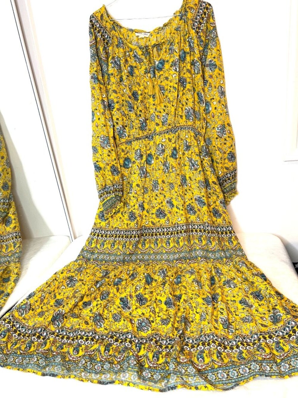 Violet Skies XL Boho Max Dress Tassels Golden Meadow Vacation Resort Flowy - Picture 2 of 8